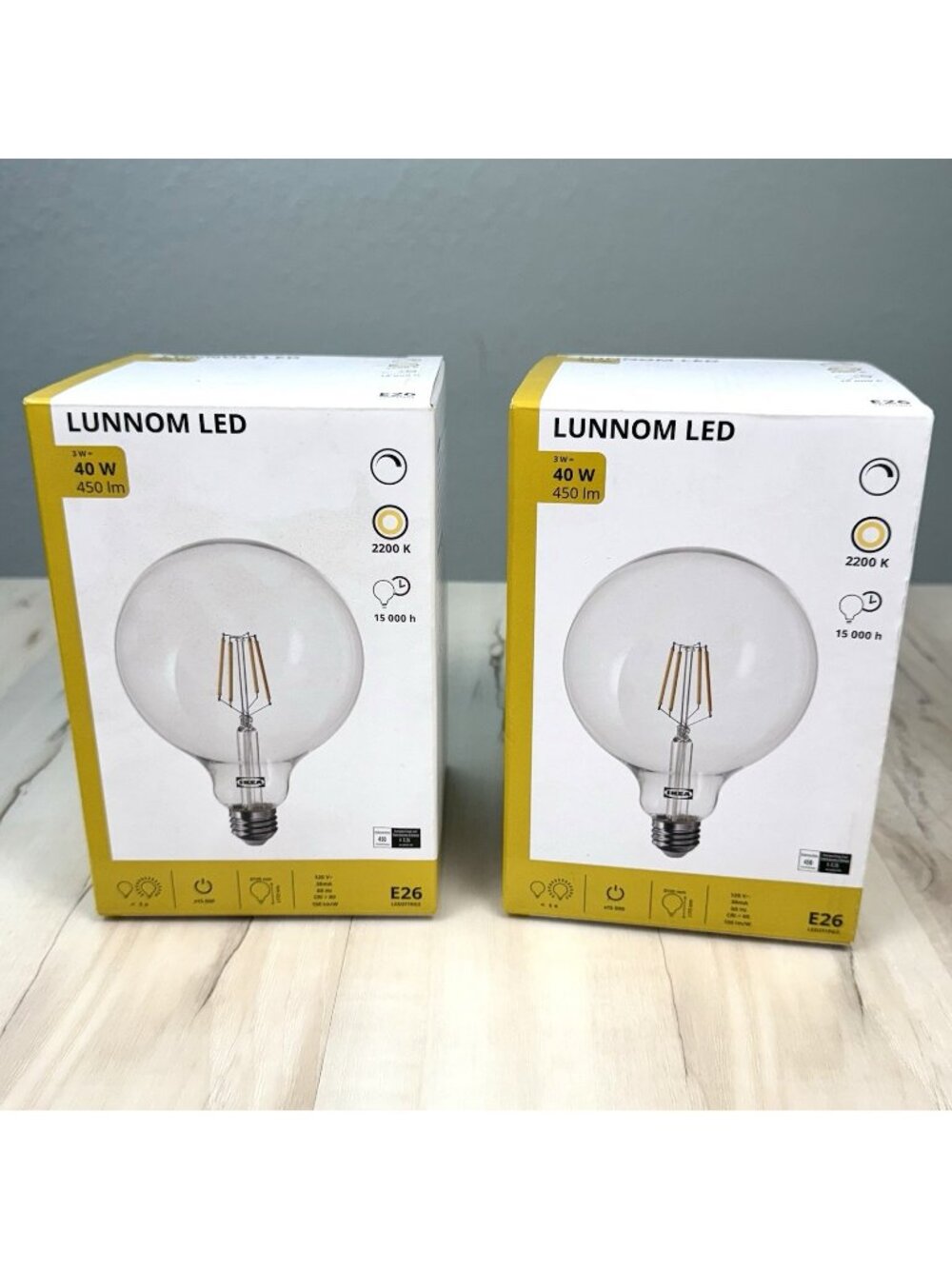 Lot 2 IKEA Lunnom LED 40W 450lm E26 Dimmable Clear 5" LIGHT BULBS 405.393.76 NIB